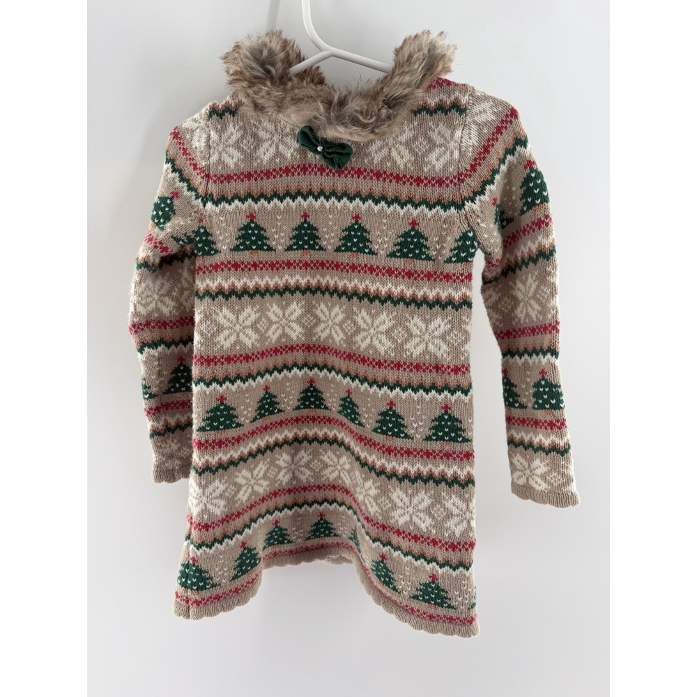 Tommy Bahama Girl Knit Dress & Hat Set Faux Fur Collar 2T Christmas Tree